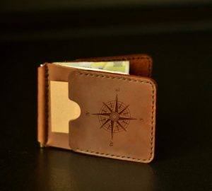 Ultra slim card holder handmade portfel z klipsem brown Оригинальный подарок мужчине