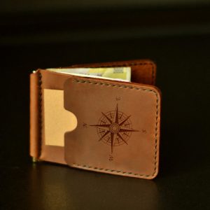 Ultra slim card holder handmade portfel z klipsem brown