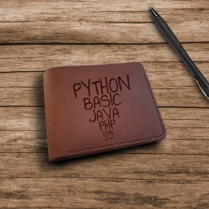 Portfel męski skórzany ręcznie robiony z grawerem "PYTHON, BASIC, JAVA..." Prezent dla programisty, informatyka