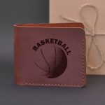 Leather men’s brown handmade wallet with engraving Basketball ball Gifts for Basketball Players Gifts for basketball lovers Basketball gift