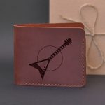 Leather men’s brown handmade wallet with engraving Electric guitar Guitar player gift Gifts for Guitar Players Gifts For Guitarists Best Gifts for Guitar Players