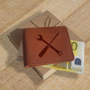 Leather men’s brown handmade wallet with engraving "Tool" Gifts for Mechanics Mechanic gifts