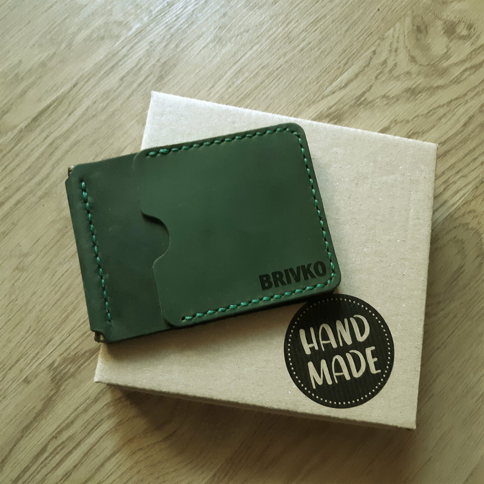 Anniversary Gift for Him! Engraved Wallet with money clip. Natural dark  green leather handmade slim wallet.