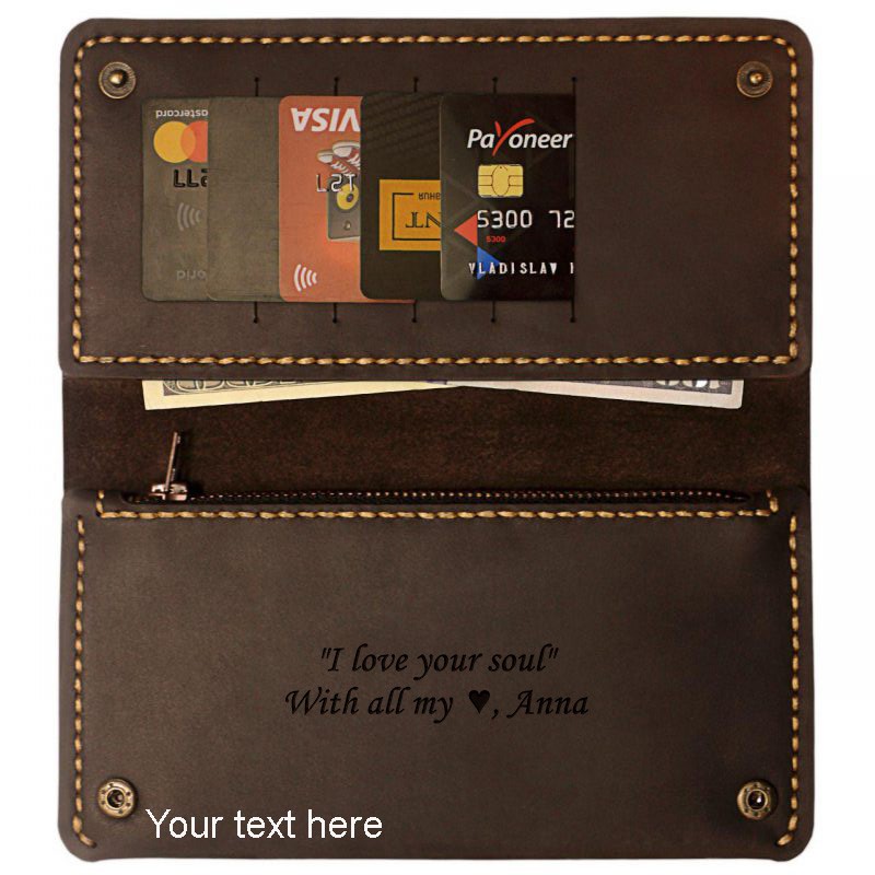 Men's clutch purse Case, brown personal engrawer wallet