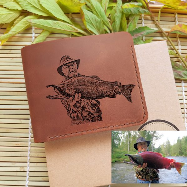 Gift for Fisherman wallet with laser engraved. Men's handmade leather wallet . Add your foto with fish on wallet - it's be the perfect solution for present