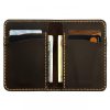 Minimalistic leather wallet with four card slots, two hidden compartments for bills or paper documents, and an option for personalized engraving