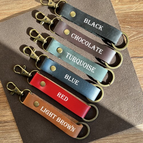 Personalized Leather Cute Keychain. Custom Engraved Keychains with Initial or Name etc. Monogram Key Chain. Leather Key Fob for Women or Men