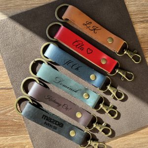Gifts for Women - Customizable Leather Gifts Personalized Leather Cute Keychain. Custom Engraved Keychains with Initial or Name etc. Monogram Key Chain. Leather Key Fob for Women or Men