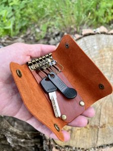 Personalized Brown Leather Keychain Wallet Key Holder Pouch Wallet Leather Key Case