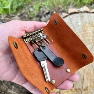 Personalized Brown Leather Keychain Wallet Key Holder Pouch Wallet Leather Key Case
