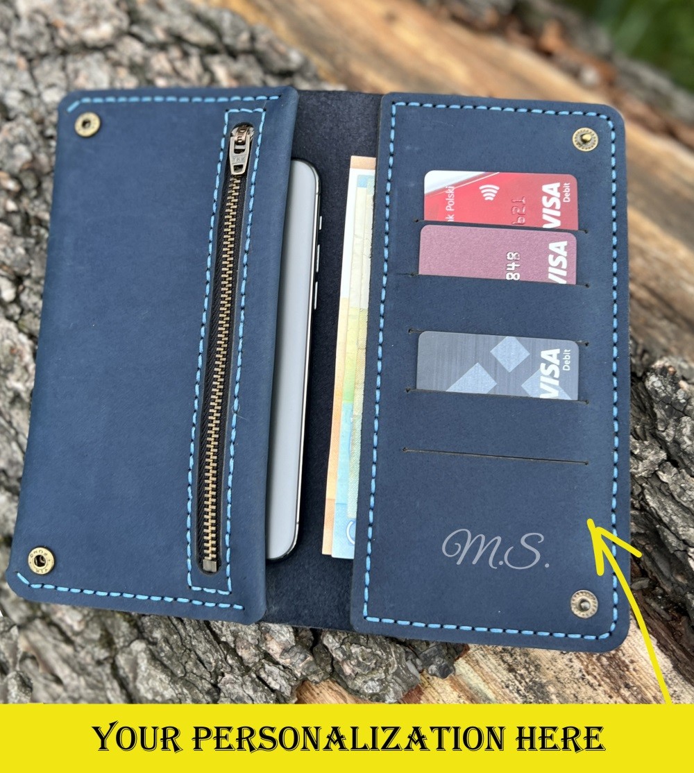 Personalized Top Grain Leather Wallet Hand Crafted Zippered 