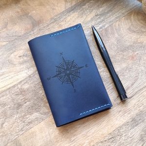 Personalized dark blue handmade passport cover with engraving of name, initials, phone number, any text or image. Perfect gift for a traveler.