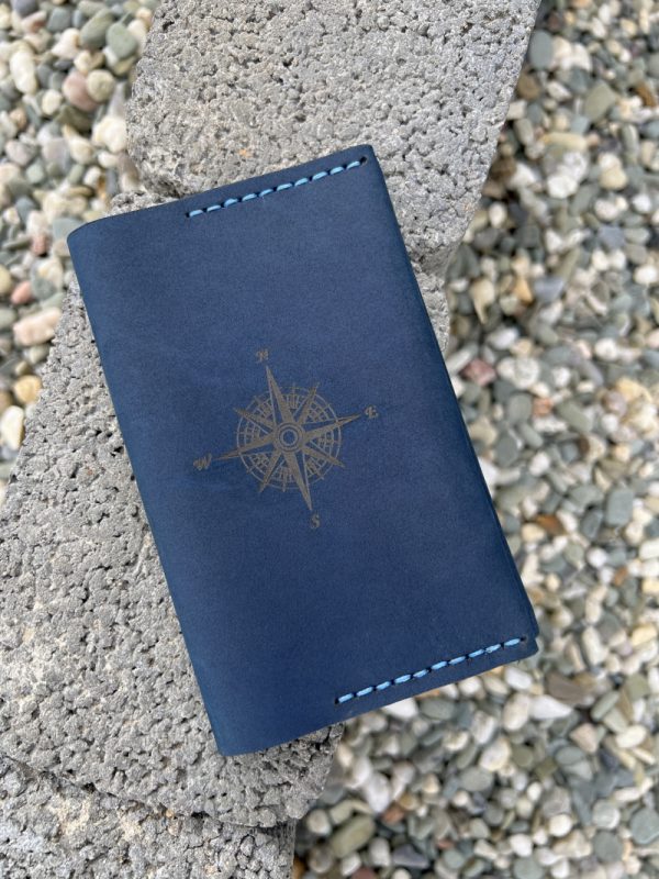 Leather handmade passport cover blue