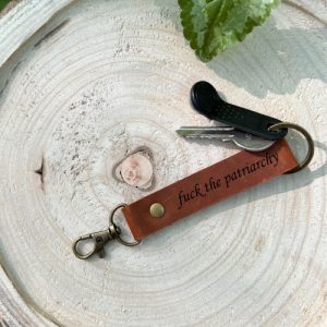 Keychains Fuck the Patriarchy. Personalized Leather Key Ring. Engraved Keychain. Custom Leather Key Fob