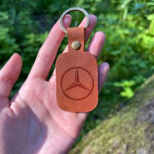 Mercedes Keychain Personalized Leather Keychain with Custom Engraved Heart or Initial or Name. Monogram Key Ring. Leather Key Fob for Women or Men