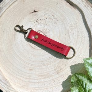 Fuck the Patriarchy Keychain Personalized Red Leather Keychain Engraved Keychain Custom Leather Key Fob