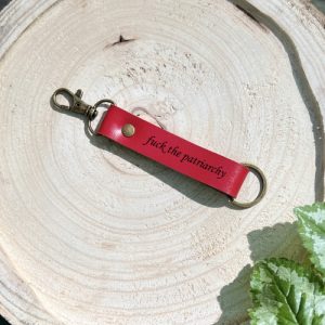 Keychain Fuck the Patriarchy Personalized Red Leather Keychain Engraved Keychain Custom Leather Key Fob