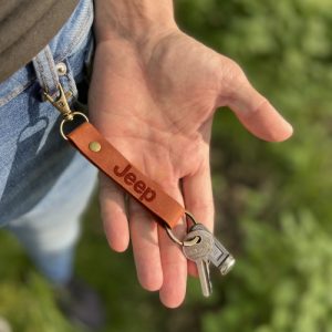 Jeep Keychain Leather Custom Engraved Car Logo Initial or Name Key Ring Monogram Key Chain Key Fob for Women or Men Jeep Gifts