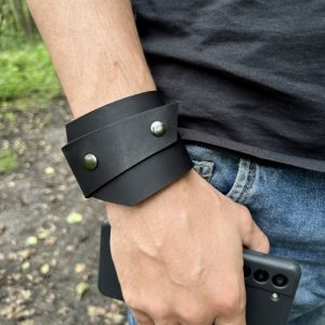 Custom Handmade Men's Genuine Black Leather Bracelets