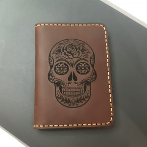 bifold cardholder skull leather wallet
