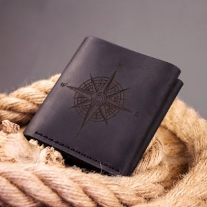 Customized Black Genuine Leather Wallet for Men Handmade Mens Wallet with Coin Pocket