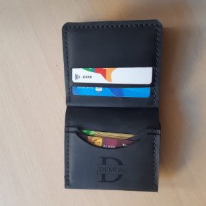 Personalized Custom Wallet for 7 Cards, Banknotes, Coins. Black Leather Bifold Men's Handmade Wallet