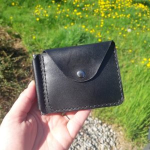 Leather Money Clip Wallet for Men with Card Holder Front Pocket Black Slim Bifold Money Clip Wallet with Coin Pocket