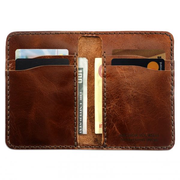 Customized leather wallet for vehicle registration for cash, for four bank cards handmade brown by Luniko!