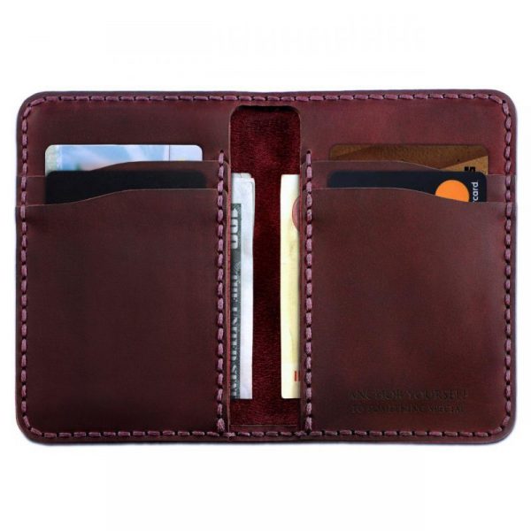 Customized leather wallet for vehicle registration for cash, for four bank cards handmade burgundy by Luniko!