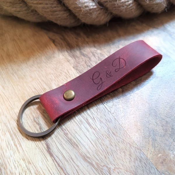Custom Personalized Leather Keychain Engraved Monogram Initial Name Key  Chain Key Ring for Man or Woman UNISEX Wine Red Keys Holder