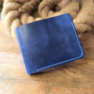 Personalized Unisex Billfold Wallet Personalised Handmade Monogrammed Wallet Custom Made from Genuine Blue Leather Wallet with Coin Pocket