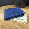 Personalized Unisex Billfold Wallet Personalised Handmade Monogrammed Wallet Custom Made from Genuine Blue Leather Wallet with Coin Pocket
