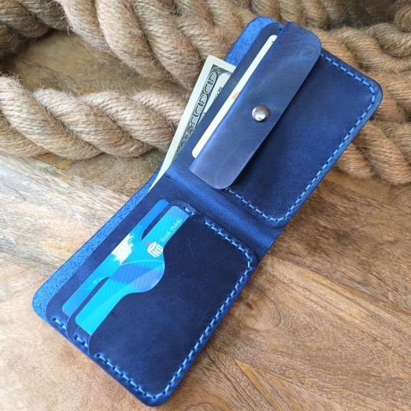 handmade leather wallet blue