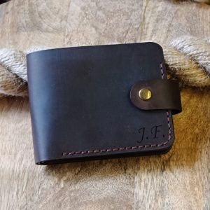 Męski portfel z grawerem personalizowany z prawdziwej brązowej skóry z kieszenią na monety i dwiema kieszeniami na gotówkę handmade