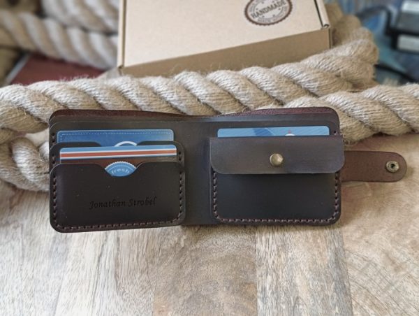 Personalised Men's Billfold Wallet Personalized Wallet for Men Custom Genuine Brown Leather Wallet with Coin Pocket and Two Pocket for Cash