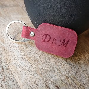 Personalized Burgundy Leather Keychain Engraved Monogram Initial Name Custom Key Chain Key Ring for Man or Woman UNISEX  Keys Holder