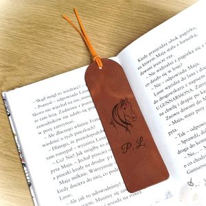 Presents for Horse Lovers Personalized Custom Brown Leather Bookmark with Engraved Name or Initial and Picture Horse Gifts