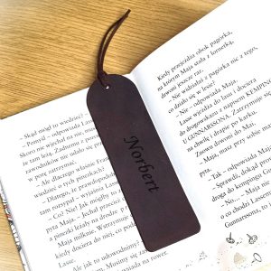 Personalised custom leather bookmark handmade from brown leather with engraved name, initial, quote by Luniko! Best gift for father or mother or grandson or granddaughter or grandmother on Birthday, Christmas or Anniversary!
