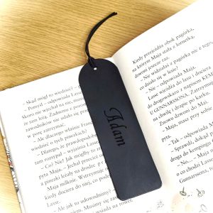 Personalised custom leather bookmark handmade from black leather with engraved name, initial, quote by Luniko! Best gift for father or mother or grandson or granddaughter, grandpa or grandmother on Birthday, Christmas or Anniversary!