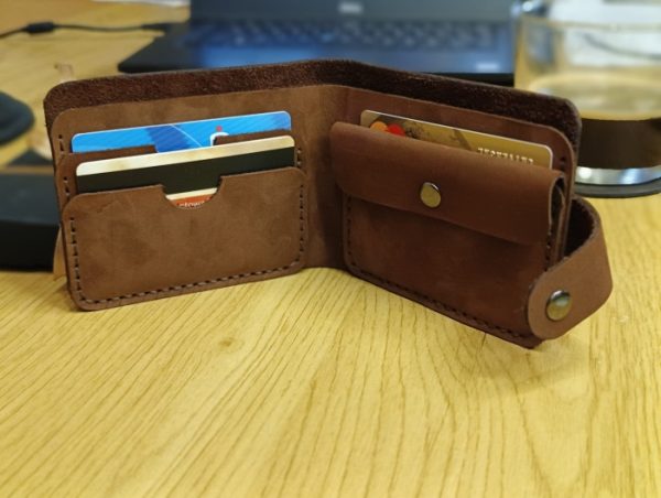 Mens Wallet Male Wallet Guys Billfold Wallet Handmade Brown Leather Wallet for Cards and Banknotes with Clasp and Coin Pocket
