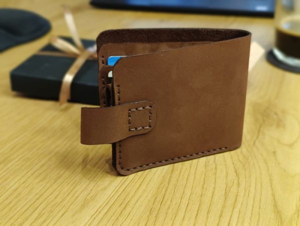 Mens Wallet Male Wallet Guys Billfold Wallet Handmade Brown Leather Wallet for Cards and Banknotes with Clasp and Coin Pocket