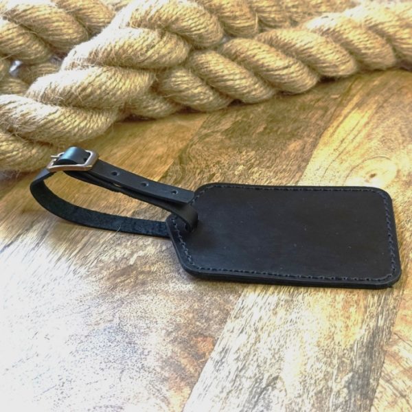 Personalized black leather luggage tag with engraving Handmade luggage tag with name, initials, logo, phone number Gift for travelers