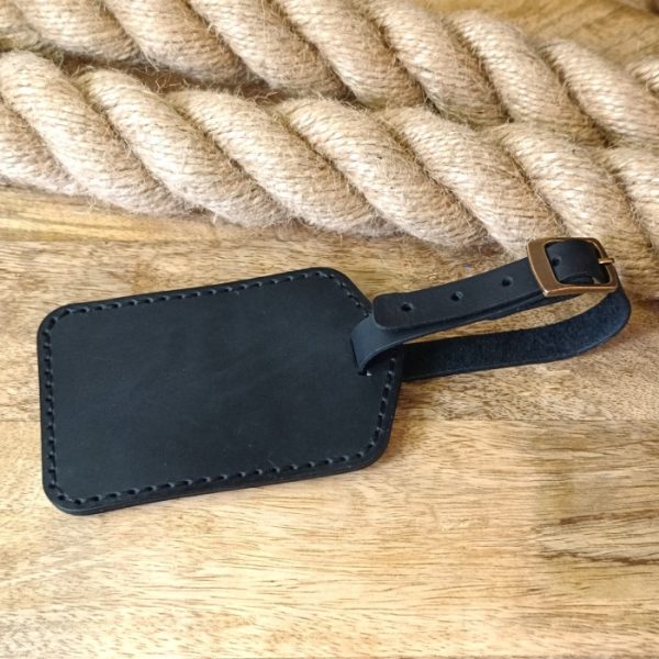 Personalized black leather luggage tag with engraving Handmade luggage tag with name, initials, logo, phone number Gift for travelers