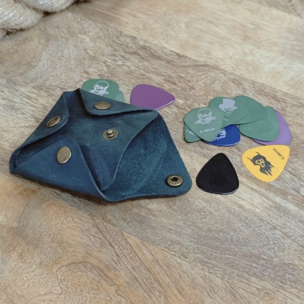 Personalized leather case for guitar picks handmade of high quality leather with engraved band logo, musician's name or concert photo, initials, memorable date. The best gift for guitarist or bass guitarist