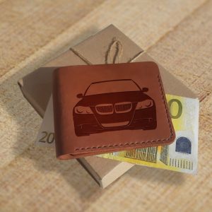 Gift for BMW lover. Personalized mens leather wallet with engraving name, initials, logo any text and picture Handmade leather wallet for men