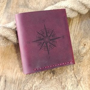 Personalised women's leather wallet from burgundy leather with engraving of name, logo, initials, text ect. Perfect personalized gift for any woman