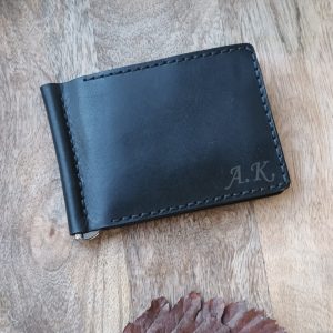 Personalized leather wallet with money clip with 8 compartments for bank cards and other plastic cards with laser engraving any text or image