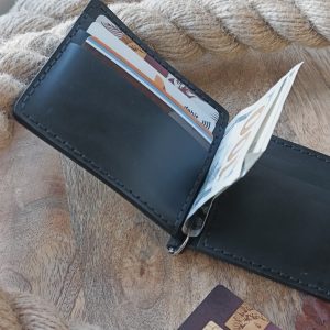 Personalized leather wallet with money clip with 8 compartments for bank cards and other plastic cards with laser engraving any text or image