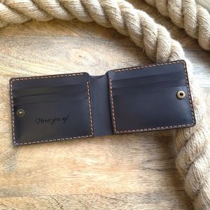 Personalized wallet for 8 cards, one compartment for banknotes, pocket for coins handmade from genuine leather with engraving of name, initials etc