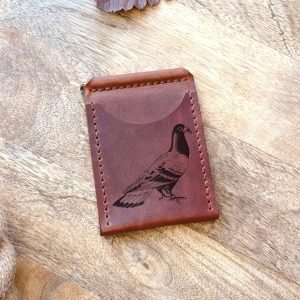 Gift for pigeon fans Leather wallet with a money clip, 4 credit card slots, and a pigeon image with personalized engraving of any text or image